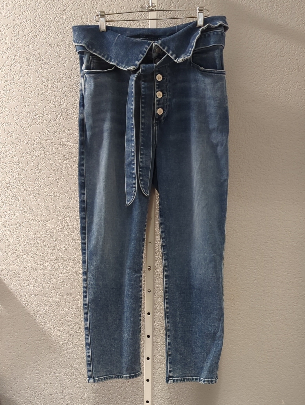 LE JEAN Valentina Fold Over Waist Jeans 30 High Rise Tie Belt Button Fly
